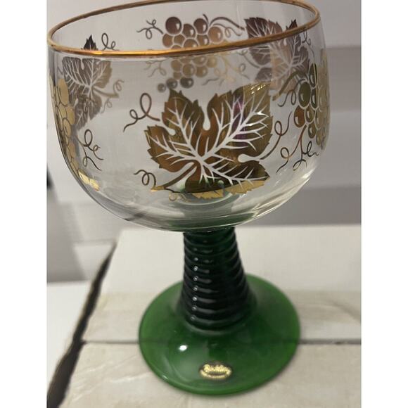 6 Vintage Bockling Roemer Wine Gobblets Green Beehive Stems Gold Grapes -NEW - Picture 1 of 4